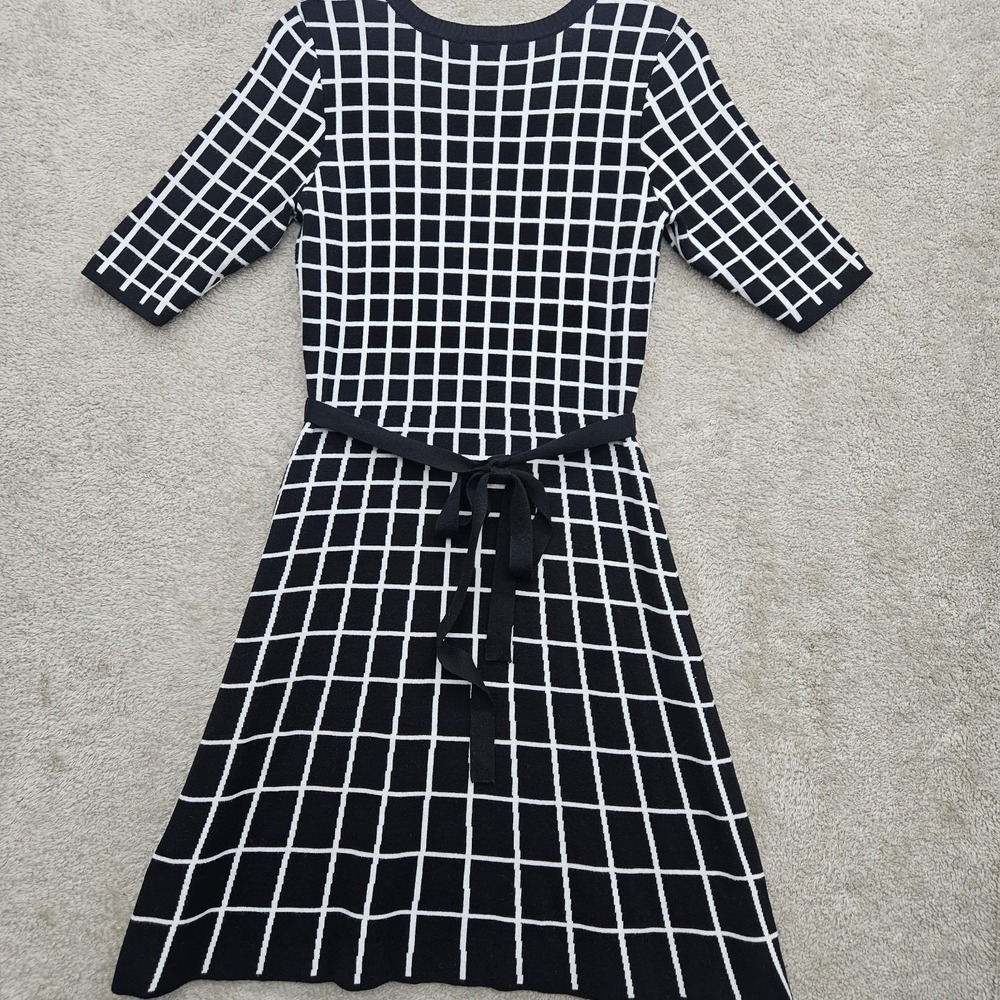 Modern Minimalist Black White Grid Knit Sweater Dress Medium Art‎ Core Geometric - Picture 3 of 10